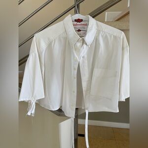 White Cropped Button-Up Shirt